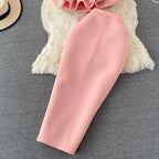 Flirty Two Piece Ruffled Short Top And Skirt Set