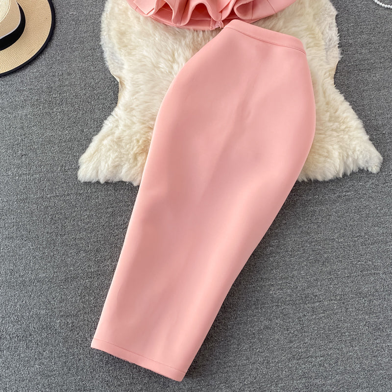 Flirty Two Piece Ruffled Short Top And Skirt Set