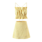 Yellow Plaid Cropped Top And Skirt Set