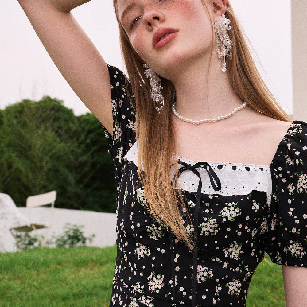 Black Floral Summer Dress With French Slit