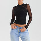 Mesh Midriff Top With Long Sleeves