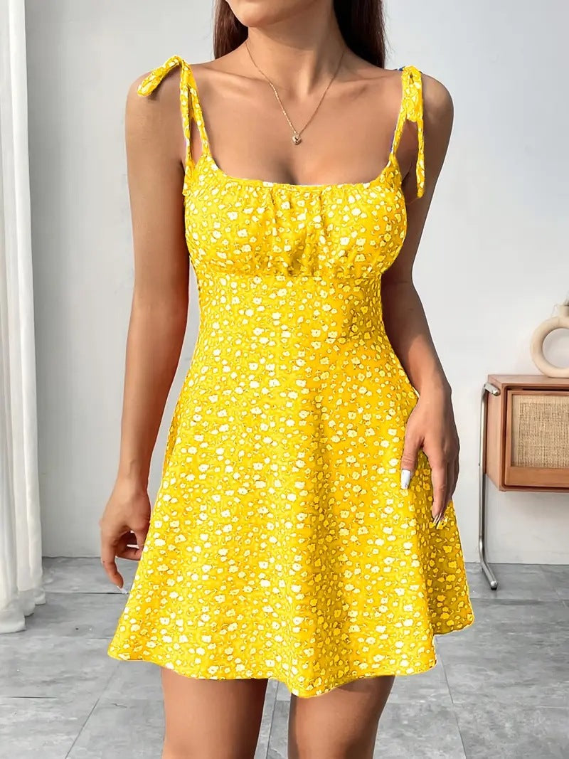 French Floral Strap Dress With Suspender Skirt