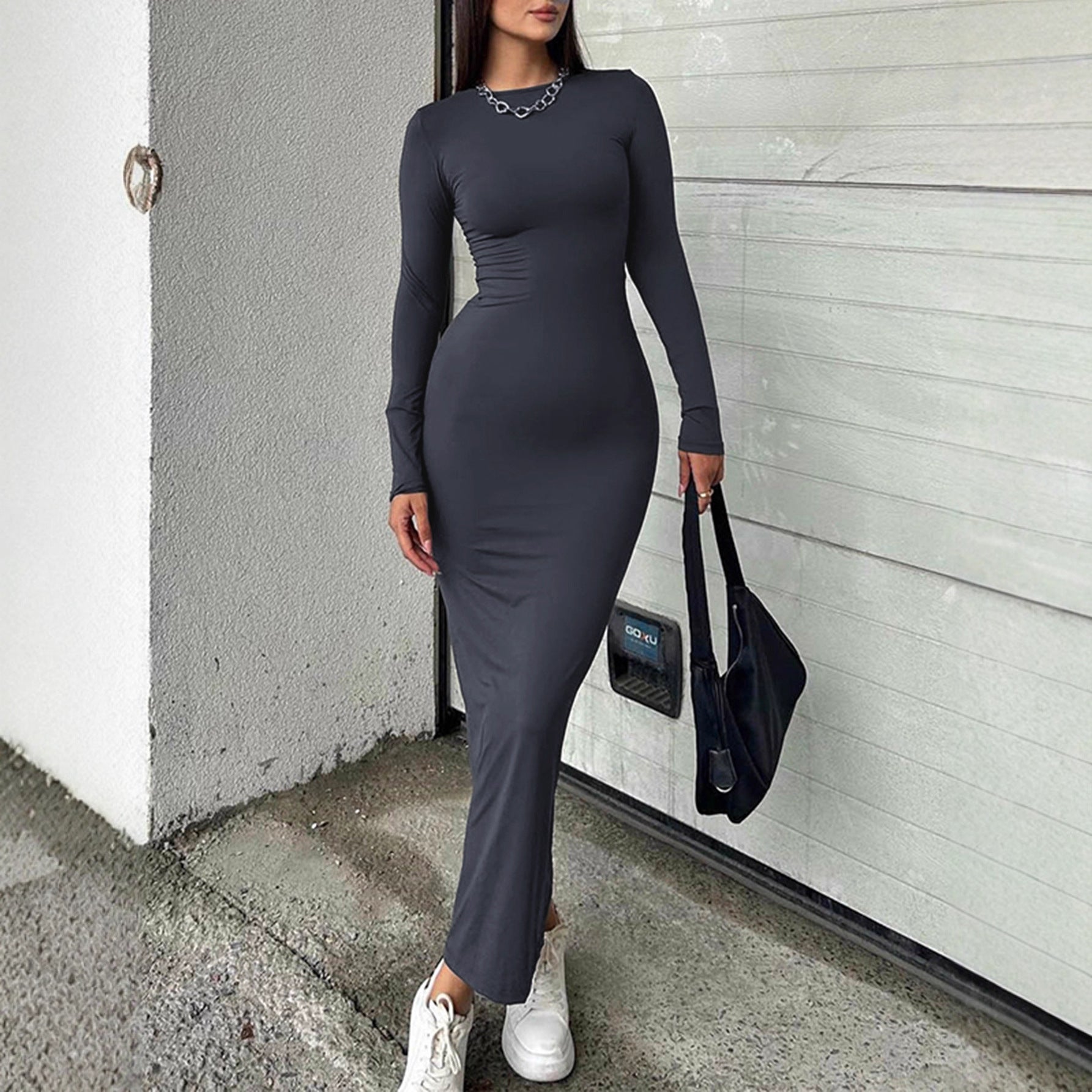 Chic Gray Blue Sheath Dress