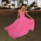 Graceful Pink Suspender Dress With High Waist Silhouette