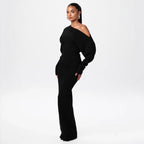 Slim Off-Shoulder Knitted Bodycon Long Sleeve Maxi Dress