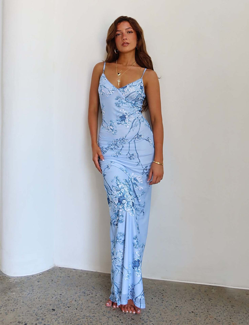 Y2K Slim Floral Print Slip Dress  Maxi