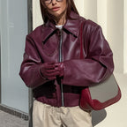 Elevated Casual Faux Leather Jacket With Lapel Zipper For Women