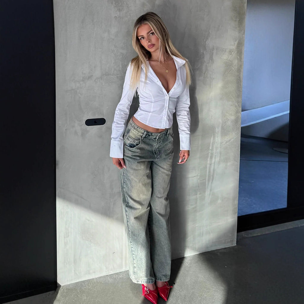 Chic White Cardigan With Slim Fit And Three Quarter Sleeves Cotton Blend