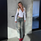 Chic White Cardigan With Slim Fit And Three Quarter Sleeves Cotton Blend
