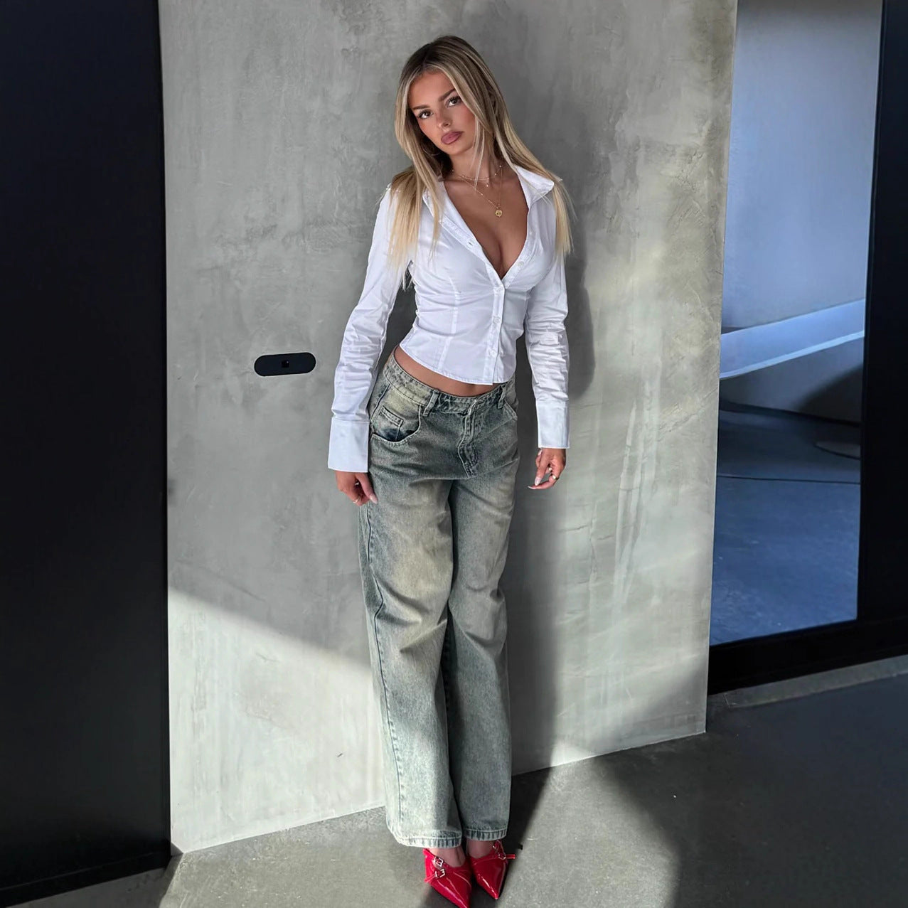 Chic White Cardigan With Slim Fit And Three Quarter Sleeves Cotton Blend