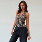 Leopard Print Sleeveless Halter Vest For Women In Chic Silhouette