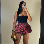 Chic Leopard Print Puff Skirt With Stretchy Spandex