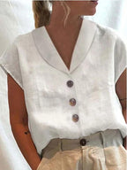Airy Cotton Linen Button Top Sleeveless Loose-Fit Chic Blouse