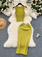 Elegant Chenille Knitted Top And Skirt Set Soft Textures