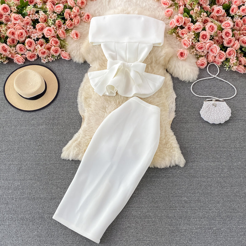 Flirty Two Piece Ruffled Short Top And Skirt Set