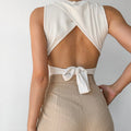Lace-Up Tank Top For Women Round Neck Slim Fit Cotton Blend Crop Top
