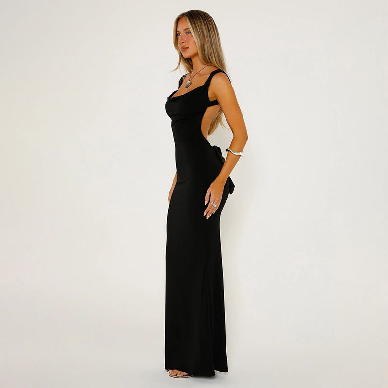 Chic Bow Backless Suspenders Sheath Dress With High Waist