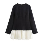 Retro Pleated Dress With Patchwork Stitching And Wide Waist