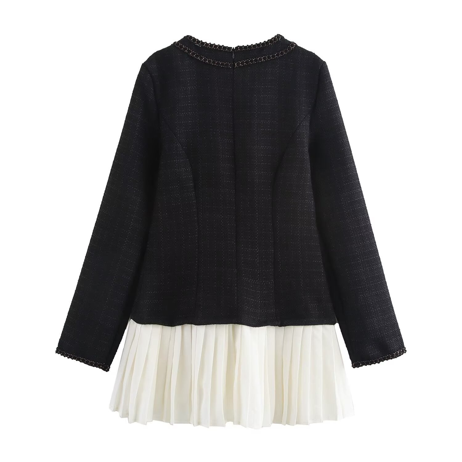 Retro Pleated Dress With Patchwork Stitching And Wide Waist