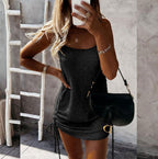Hollow Knit Suspender Dress With Backless Detail