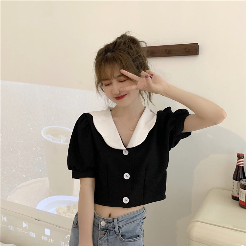 Icy Silk Bubble Sleeve Blouse With Net Details