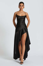 Women's Backless Ruffle Maxi Dress High Waist Split Evening Party