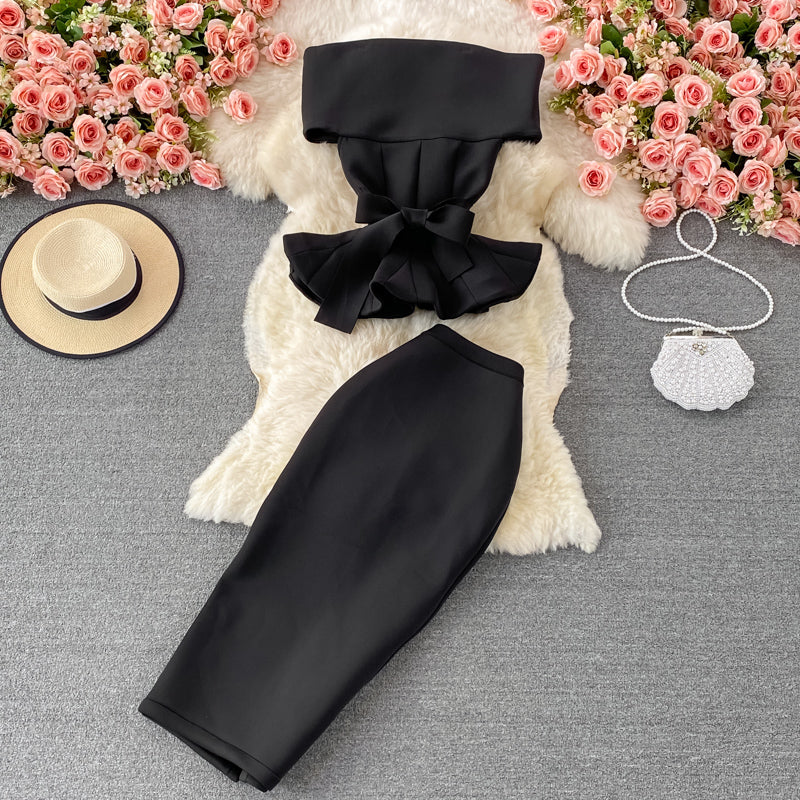 Flirty Two Piece Ruffled Short Top And Skirt Set
