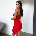 Women's Y2K Backless Tube Top Mini Dress Split Hem