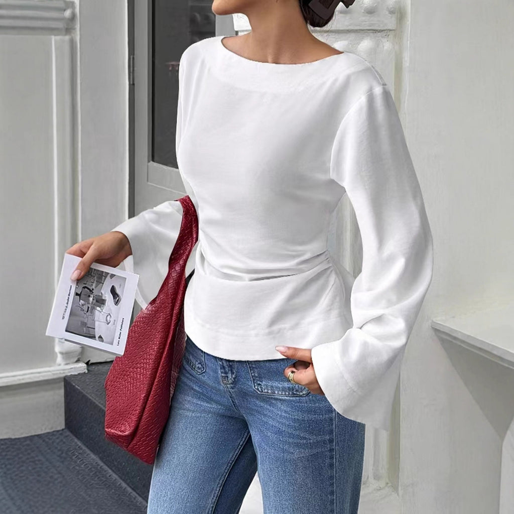 Chic Flared Long Sleeve Pullover In Black Slim Fit