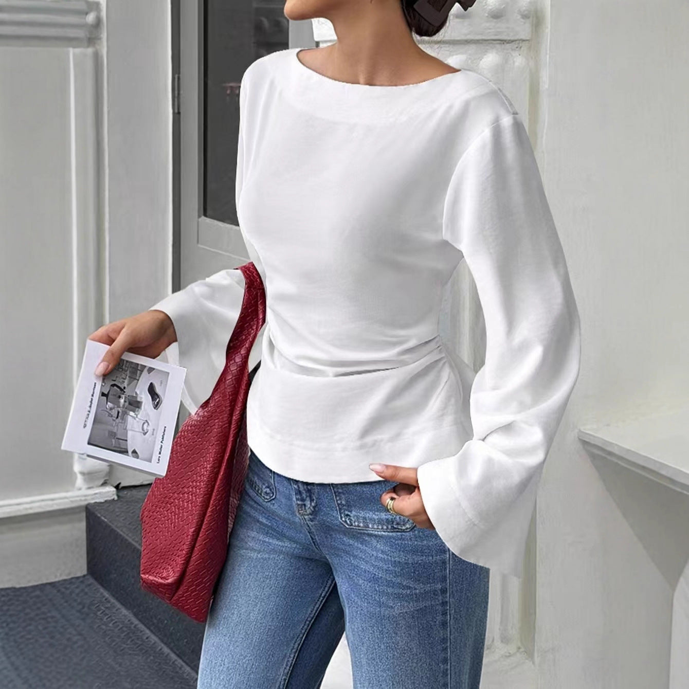 Chic Flared Long Sleeve Pullover In Black Slim Fit