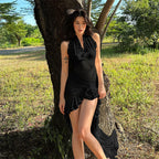 Chic Sleeveless Short Dress With Elastic Waist Stitch Detail