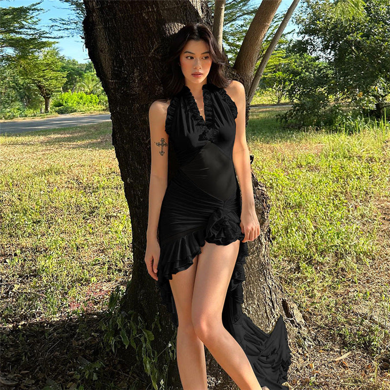 Chic Sleeveless Short Dress With Elastic Waist Stitch Detail
