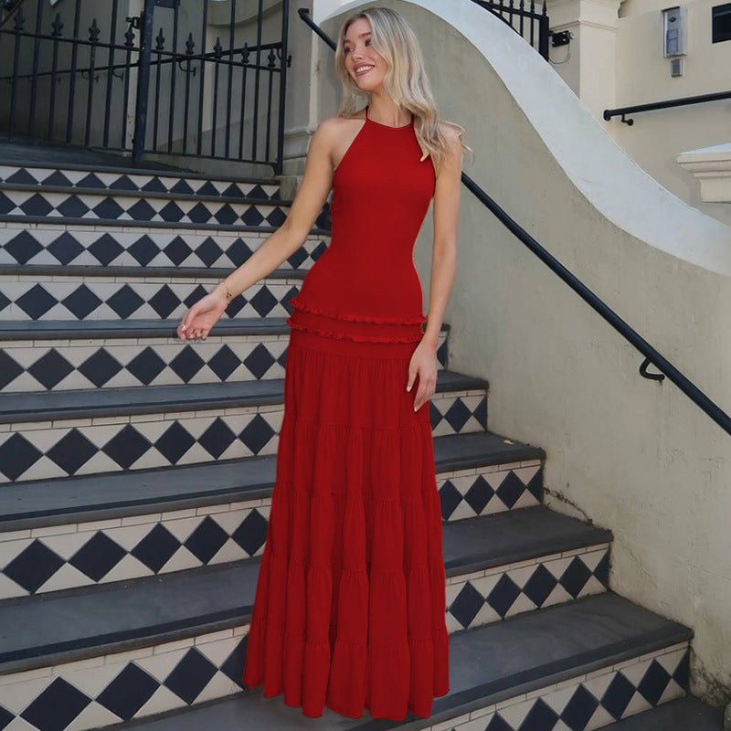 Backless Halter Pleated Dress