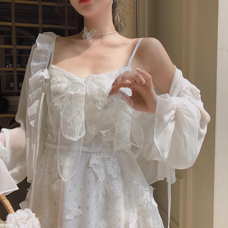 Airy Suspender Dress With Sheer Mesh Detail Lightweight