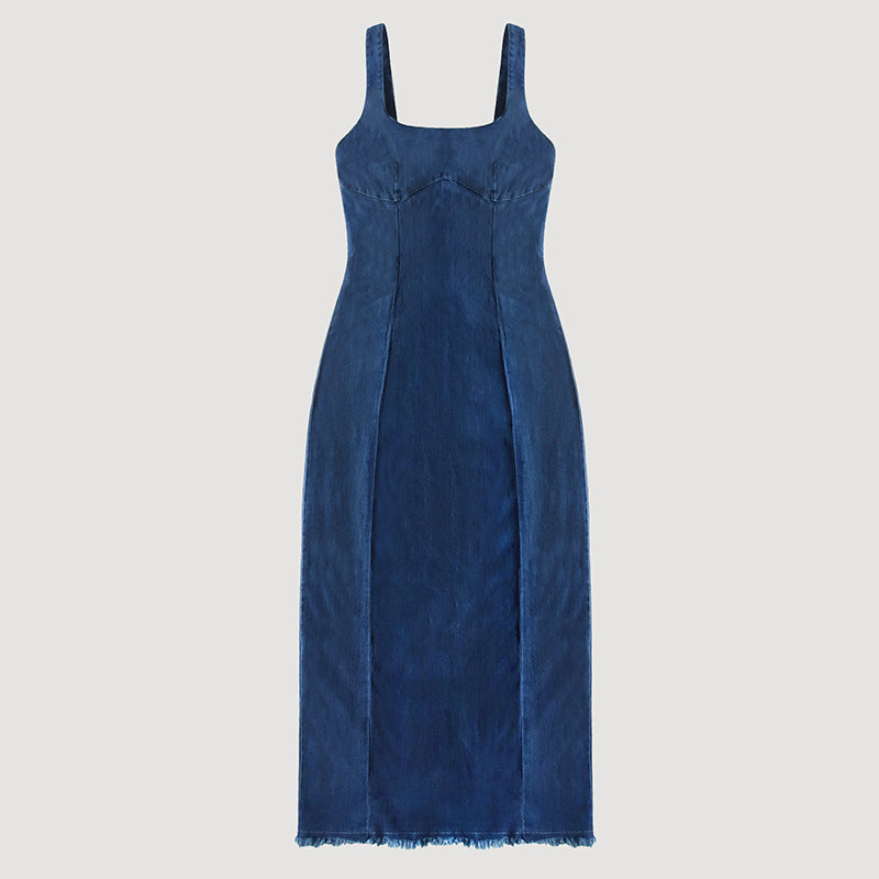 Light Blue Summer Suspender Dress With Elastic Waist For Easy Chic Everyday Wear
