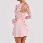 Y2K Lace Long Sleeve Short Dress Corset Backless Style