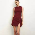 Sleeveless High-Waist Dress With Button Accents