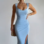 Women's Sleeveless Backless Slit Dress with Back Tie
