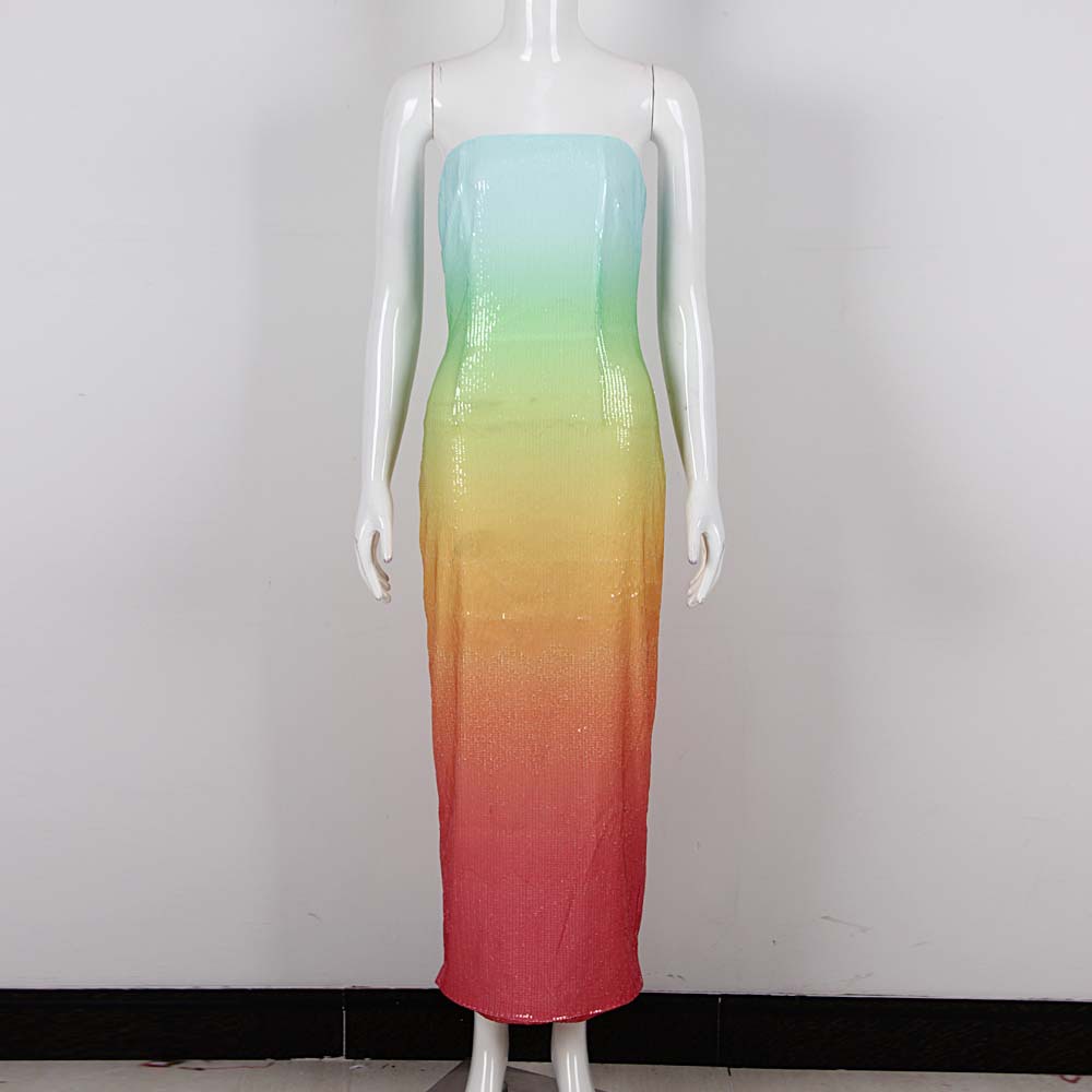 Gradient Tube Top Dress With High Waist Sleeveless Midi