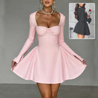 Effortless Chic Low-Neck Long-Sleeve A-Line Dress