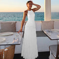 Backless Halter Pleated Dress