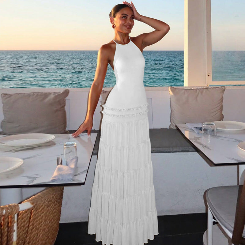 Backless Halter Pleated Dress
