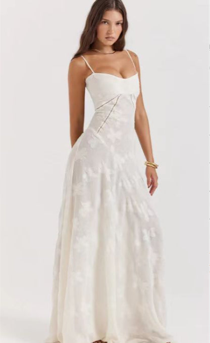 Suspender Lace Long Dress With Strapless Collar
