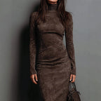 Women's Turtleneck Long Sleeve Slim Fit Bodycon Midi Dress