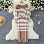 Elegant Slim-fit Sheath Stripes Knitted Dress
