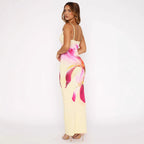 Sunny Floral Maxi Dress With Slim Straps High Waist