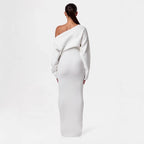 Slim Off-Shoulder Knitted Bodycon Long Sleeve Maxi Dress