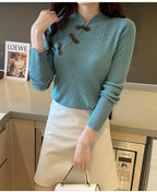 Retro Ladies Slim Cheongsam Collar Sweater With Modern Edge
