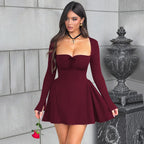 Effortless Chic Low-Neck Long-Sleeve A-Line Dress