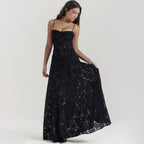 Suspender Lace Long Dress With Strapless Collar